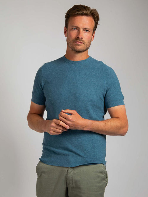 Suitable piqué t-shirt linnen blauw
