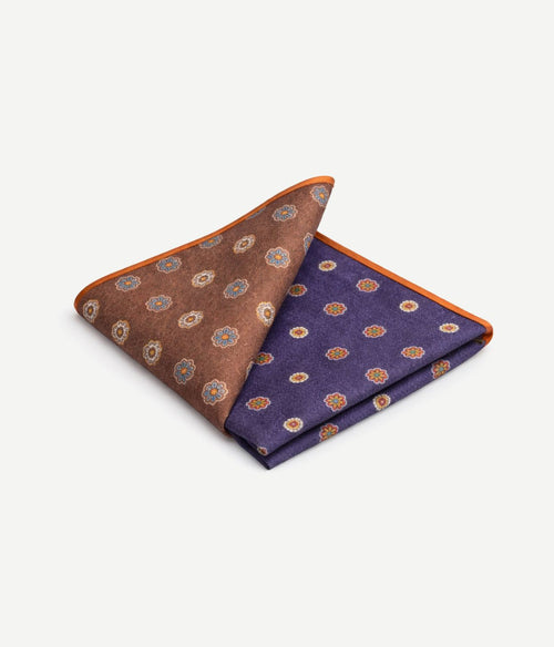 Pochet reversible dots donkerblauw en bruin