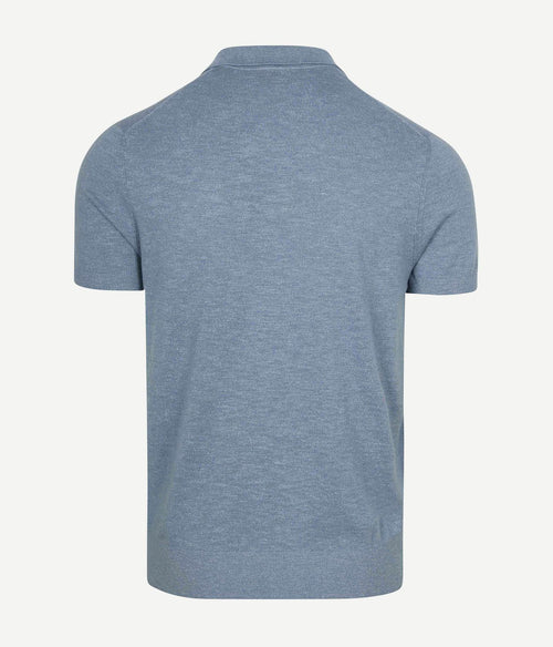Knitted polo cotton linen blauw