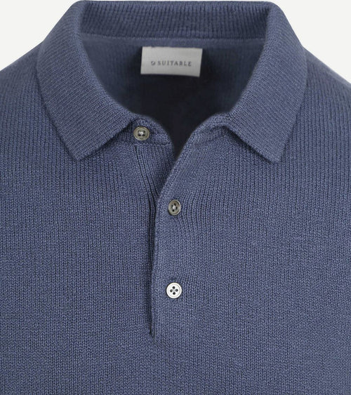Heavy knitted polo raw denim blauw