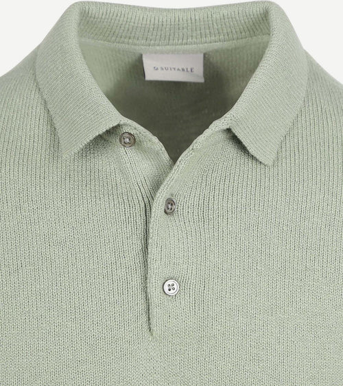 Heavy knitted polo raw lichtgroen
