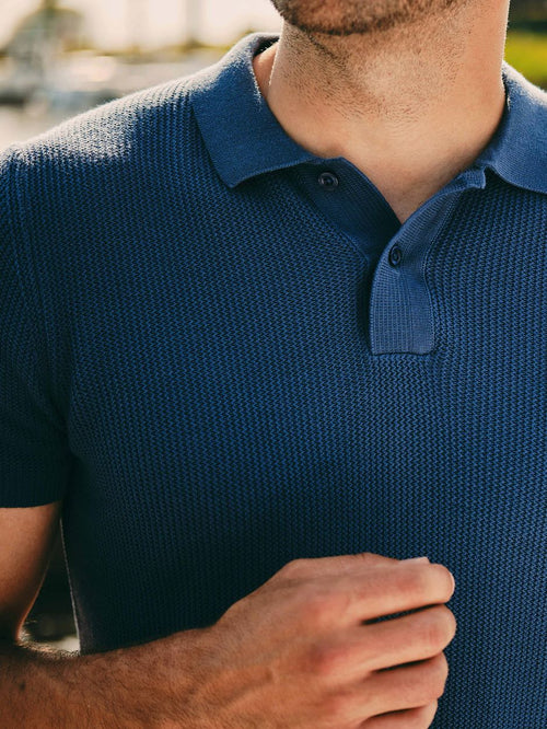 Respect polo structure knit blauw
