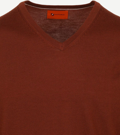 Suitable pullover v-hals merino brique | Slim-fit