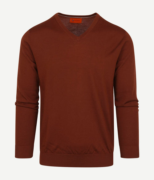 Suitable pullover v-hals merino brique | Slim-fit