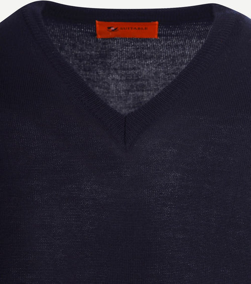 Suitable pullover v-hals wol donkerblauw