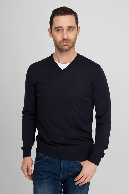 Suitable pullover v-hals wol donkerblauw