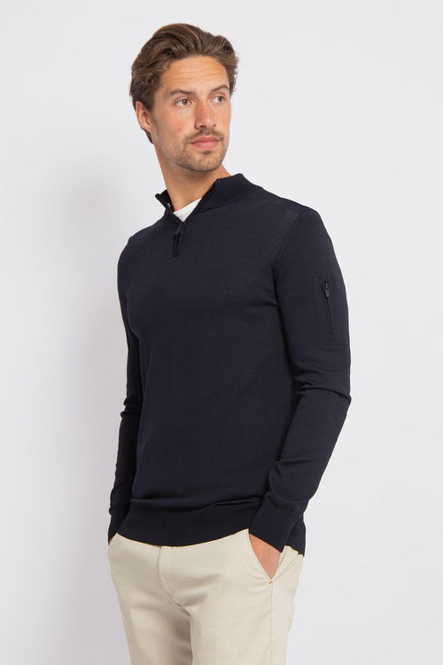 Suitable race halve rits trui donkerblauw | Slim-fit