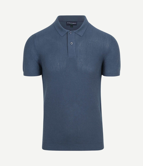 Respect polo structure knit blauw
