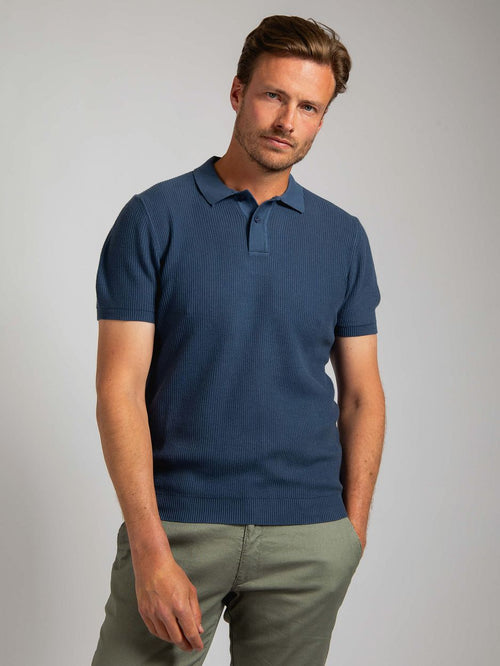 Respect polo structure knit blauw