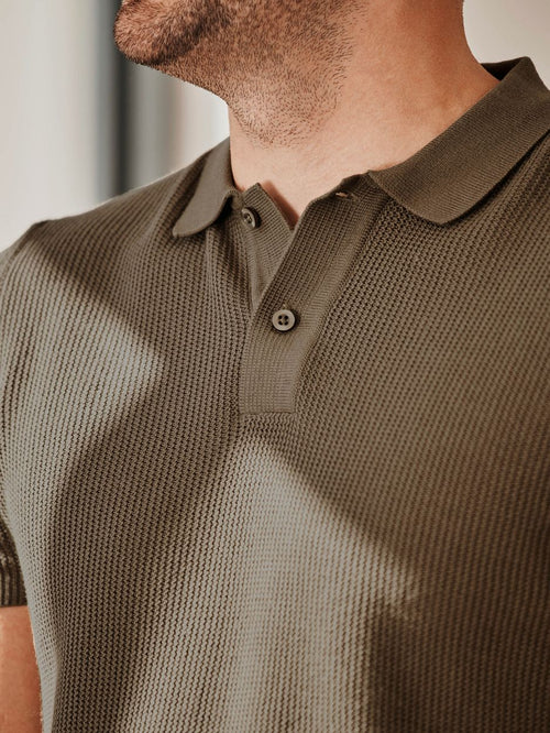 Respect polo structure knit olijfgroen