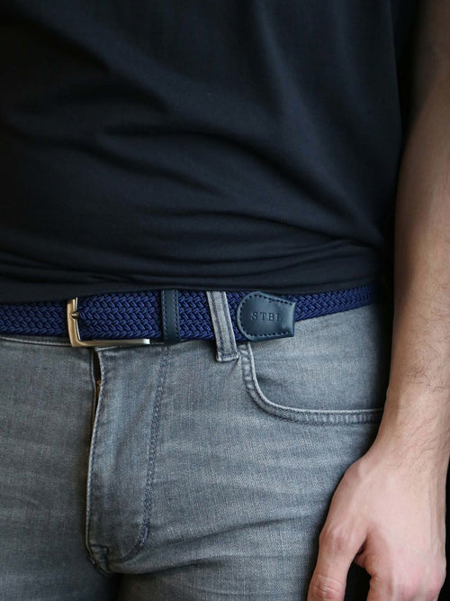 Suitable geweven riem donkerblauw