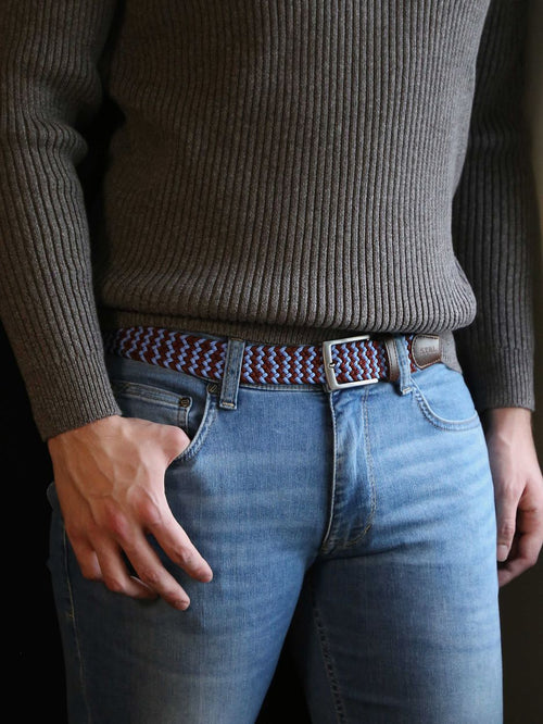 Suitable geweven riem bruin blauw