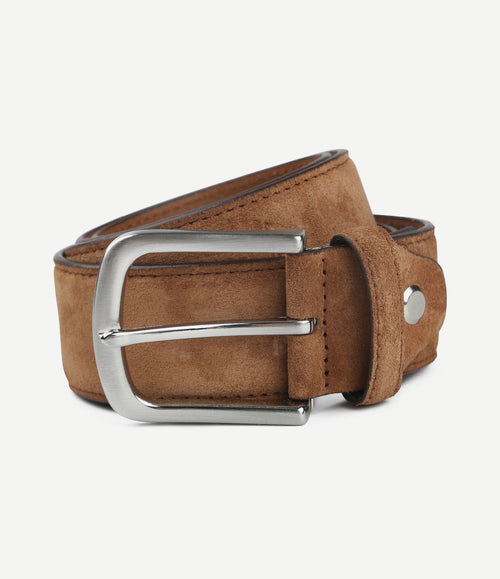 Riem suède leer cognac
