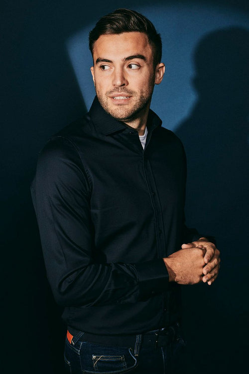 Suitable satin overhemd donkerblauw | Slim-fit