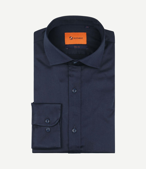 Satin overhemd donkerblauw