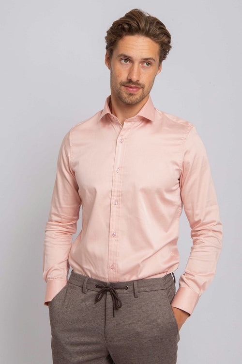 Suitable satin stretch overhemd roze | Slim-fit