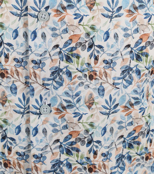 Suitable short sleeve overhemd bloemenprint blauw | Regular-fit