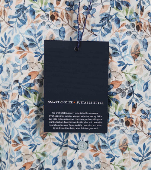 Suitable short sleeve overhemd bloemenprint blauw | Regular-fit