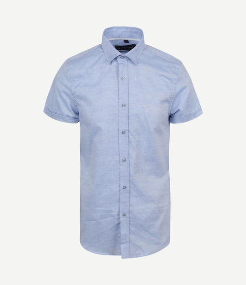 Short sleeve overhemd linnen lichtblauw