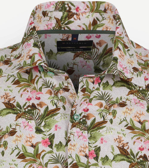 Suitable short sleeve overhemd print jungle groen | Regular-fit