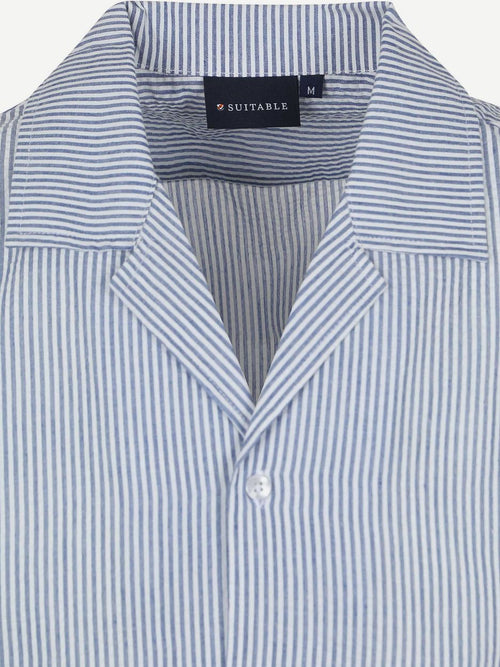 Suitable short sleeve overhemd stripe seersucker lichtblauw | Regular-fit