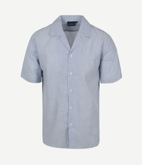 Short sleeve overhemd stripe seersucker lichtblauw