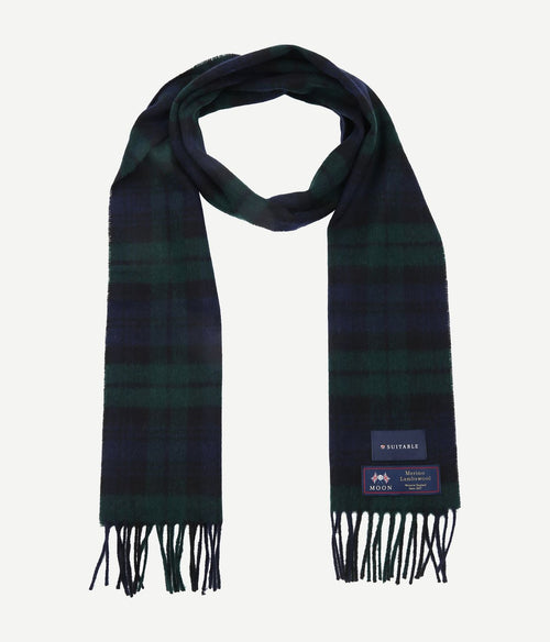 Suitable sjaal ruit merino wol donkerblauw groen