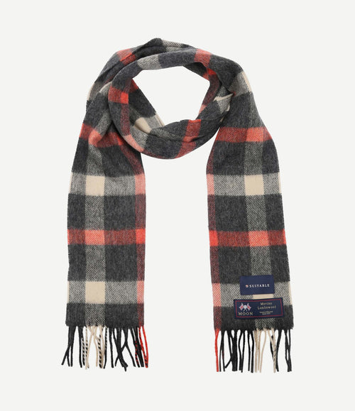 Sjaal ruit merino wol rood grijs