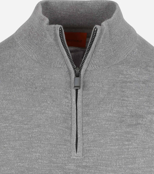 Suitable slub yarn halve rits trui grijs | Slim-fit