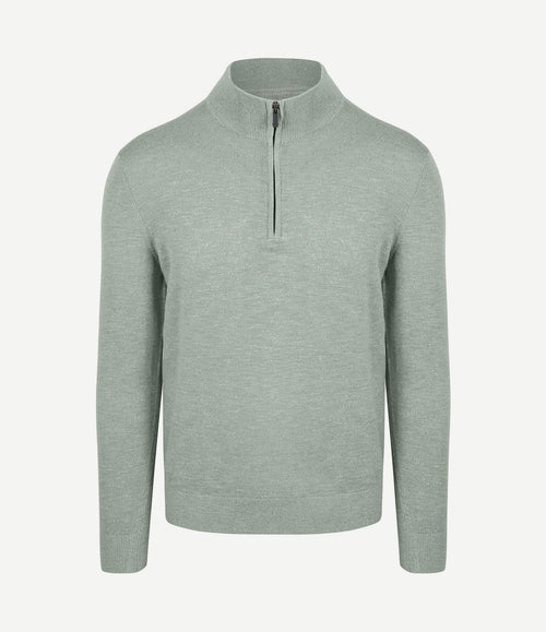 Slub yarn halve rits trui groen