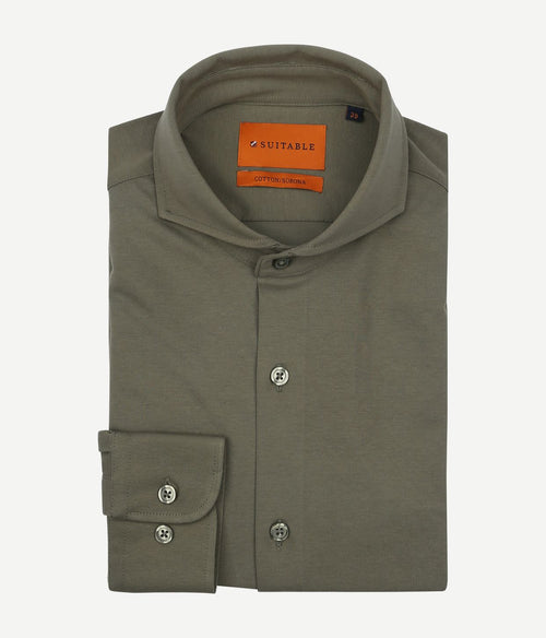 Suitable sorona overhemd olijfgroen | Slim-fit