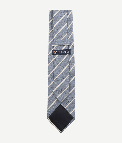 Suitable stropdas linnen streep blauw