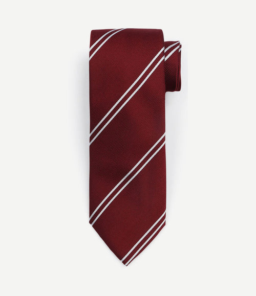 Stropdas zijde double stripe bordeaux