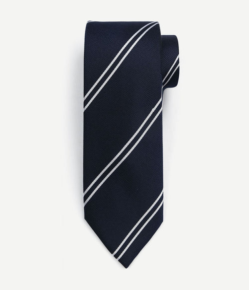 Suitable stropdas zijde double stripe donkerblauw