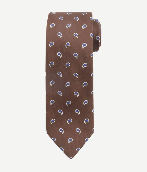 Suitable stropdas zijde paisley bruin