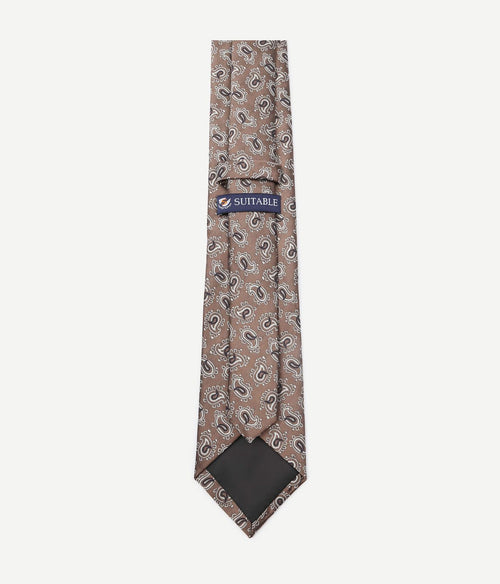 Suitable stropdas zijde paisley camel