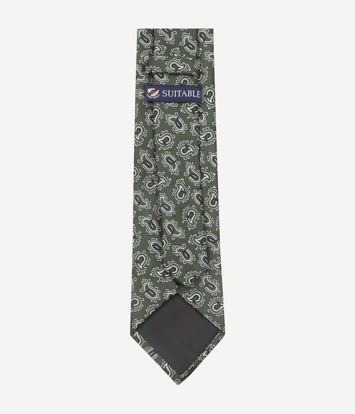 Suitable stropdas zijde groen paisley