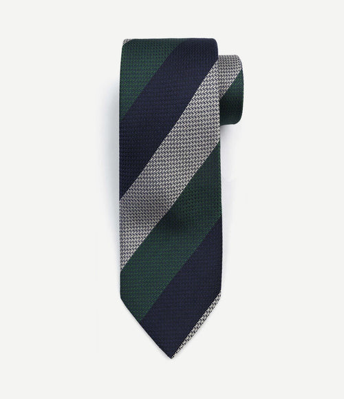 Stropdas zijde wide stripe donkerblauw groen