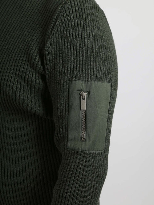 Suitable mou halve rits trui donkergroen | Slim-fit