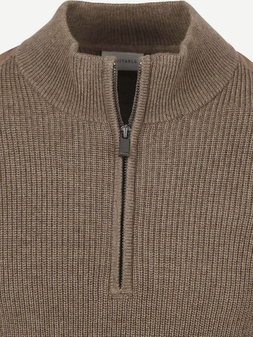 Suitable halve rits trui patch taupe | Slim-fit