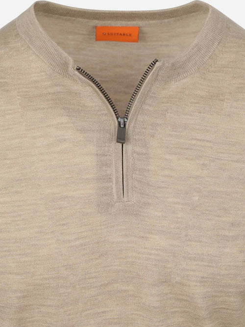 Suitable crew zip merino sand | Slim-fit