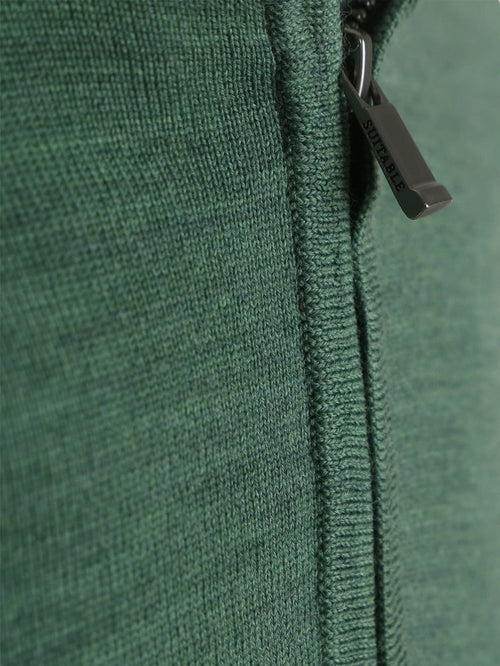 Suitable merino halve rits trui mid groen | Slim-fit