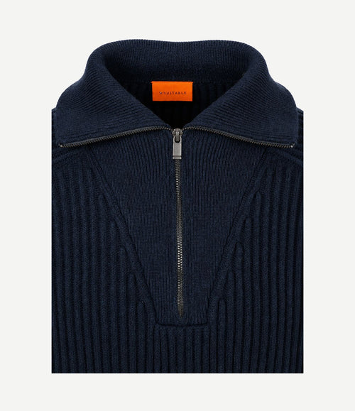 halve rits trui sailor wool blend donkerblauw