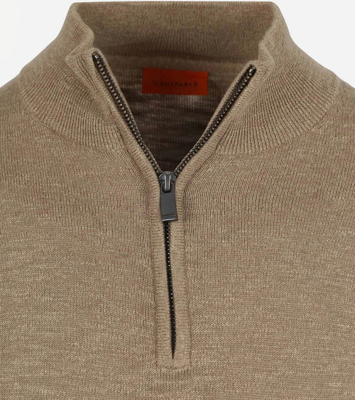 Slub yarn halve rits trui beige