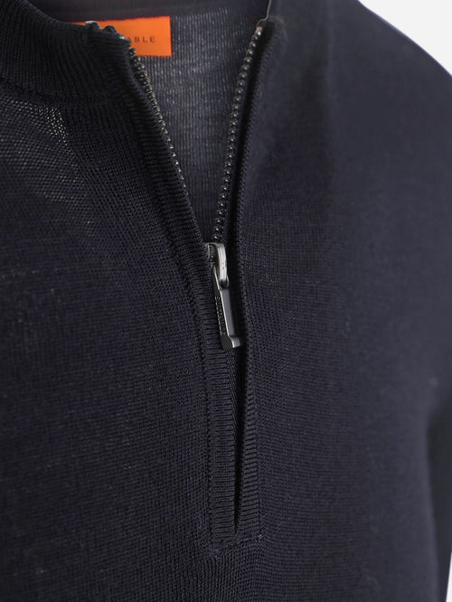 Crew zip merino donkerblauw