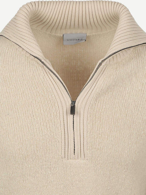 Deep zip pullover boiled wool ecru