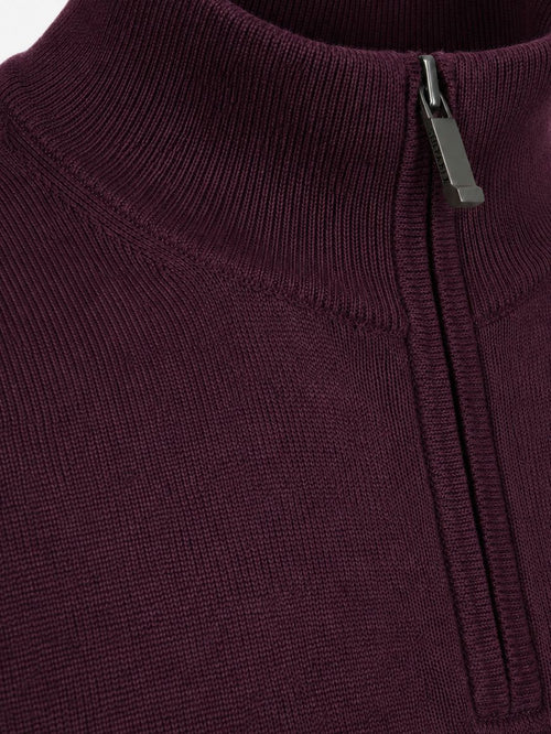 Merino halve rits trui bordeaux
