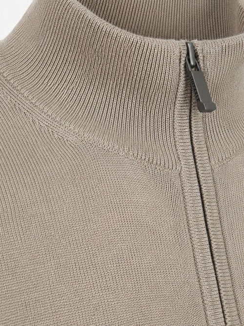 Merino halve rits trui bright taupe