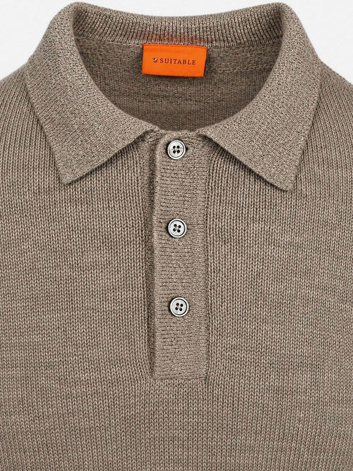 Button longue melange poloshirt beige