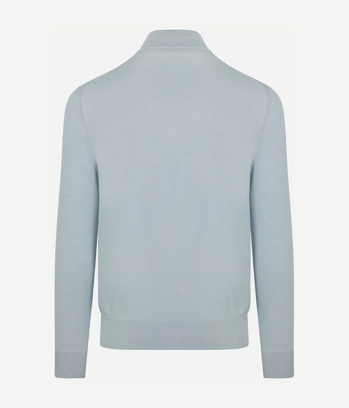 Merino halve rits trui lichtblauw